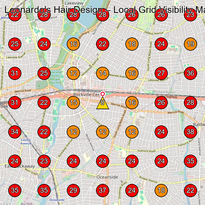 Leonardo's Hair Design GeoGrid visibility map for Hair Salon in Oceanside